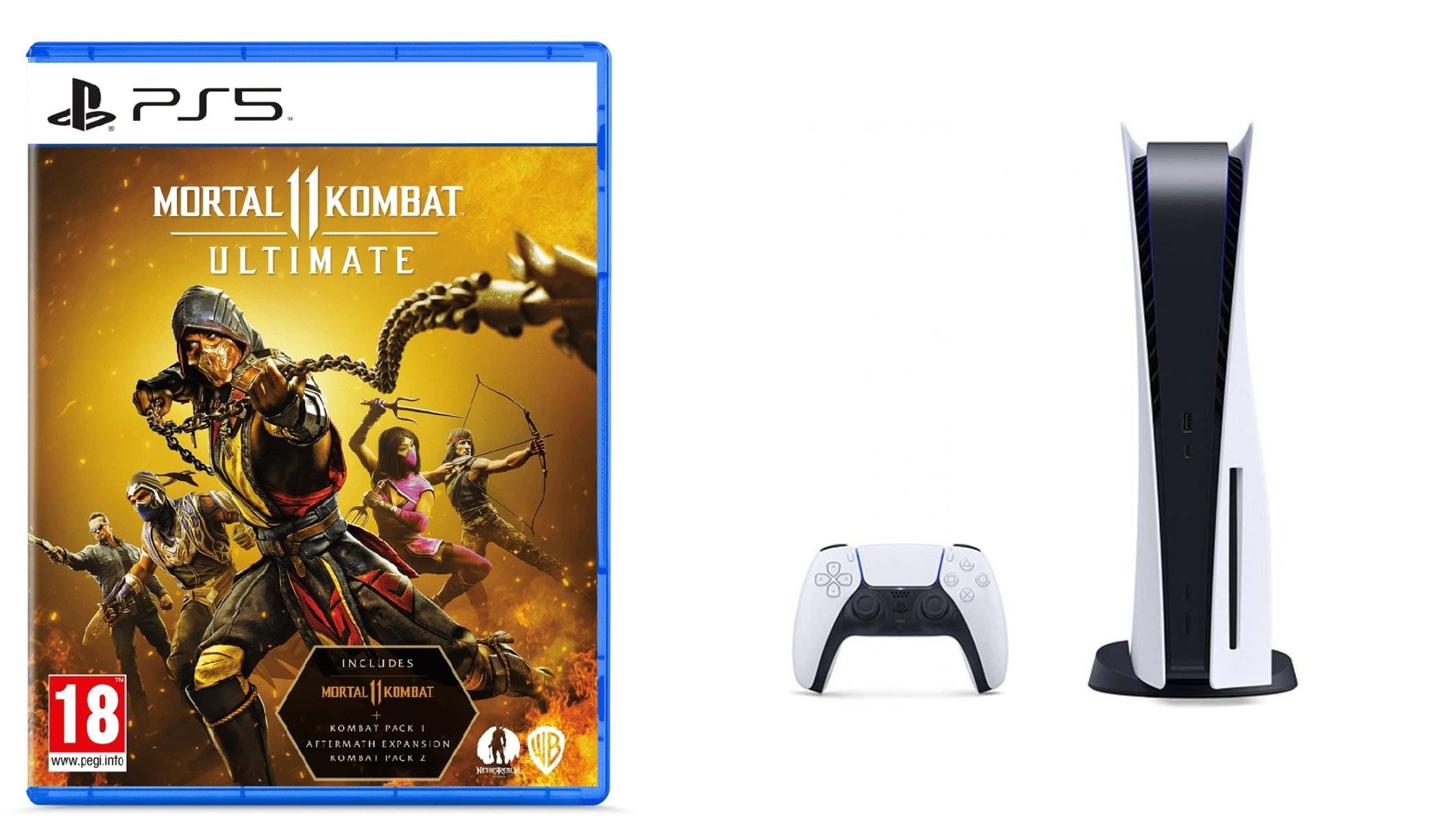 Sony PlayStation 5, 1 Wireless Controller, White - CFI-1016A01 MEE, with Mortal Kombat 11 Ultimate Edition for PlayStation 5
