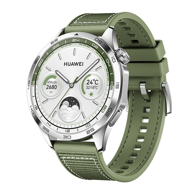 ساعة سمارت هواوي واتش GT4 - هيكل فضي وسوار اخضر