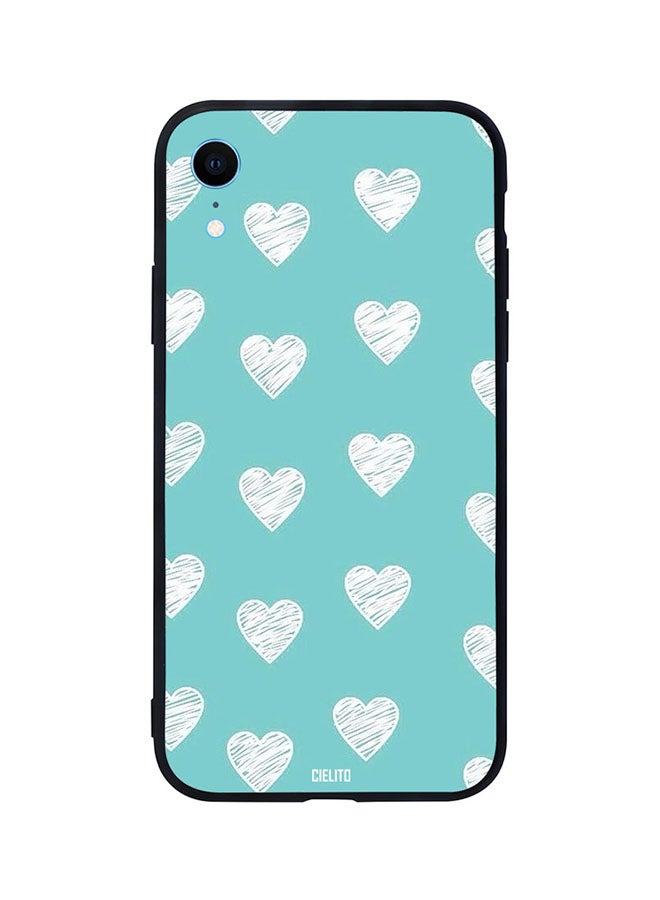 Chalk Hearts On Blue Background Printed Back Cover for Apple iPhone XR
