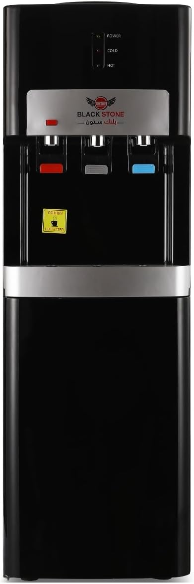 Black Stone Hot, Cold and Normal Water Dispenser with Refrigerator, 3 Taps - Black