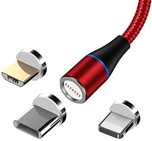 Type-C, Lightning and Micro USB Magnetic Charging Cable - Red and Black