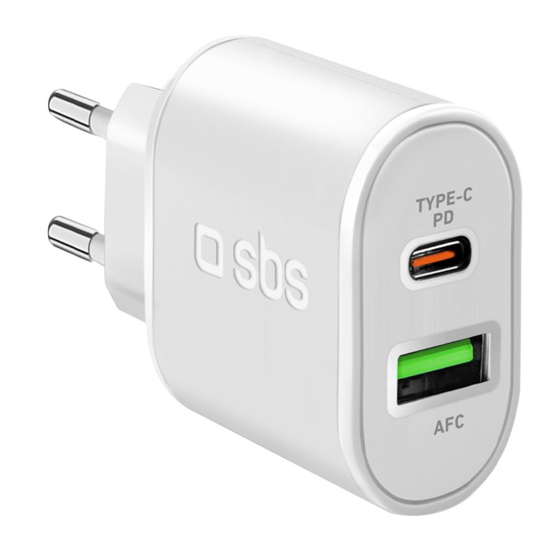 SBS Wall Charger, 2 Ports, 20W, White -TETRPD20W
