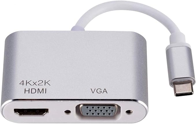 موزع USB-C إلى HDMI وVGA، لأجهزة بمنفذ C - فضي