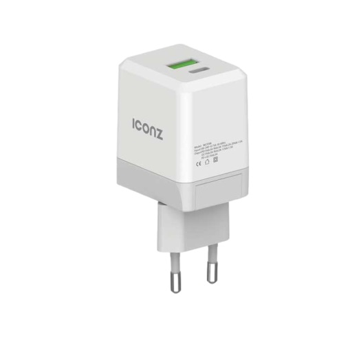 ICONZ Fast Charging Wall Charger, 30W, 2 Ports, White - WCP3W