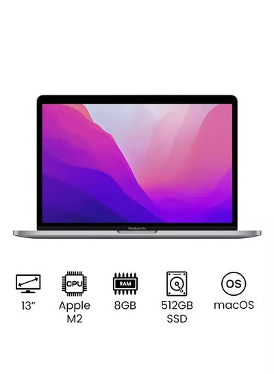 Apple MacBook Pro, Apple M2 chip with 8-Core CPU And 10-Core GPU, 13.3 Inch FHD, 512GB SSD, 8GB RAM, Integrated Graphics, Mac OS - Grey