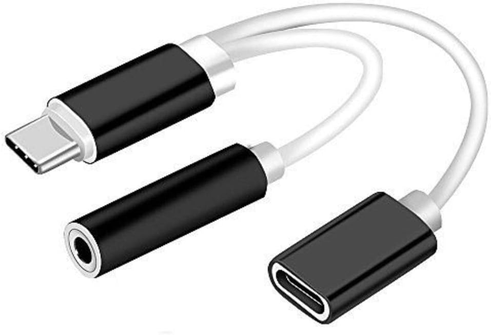 محول صوت USB فئة C الى 3.5 ملم 2 في 1، 12 سم - اسود ابيض