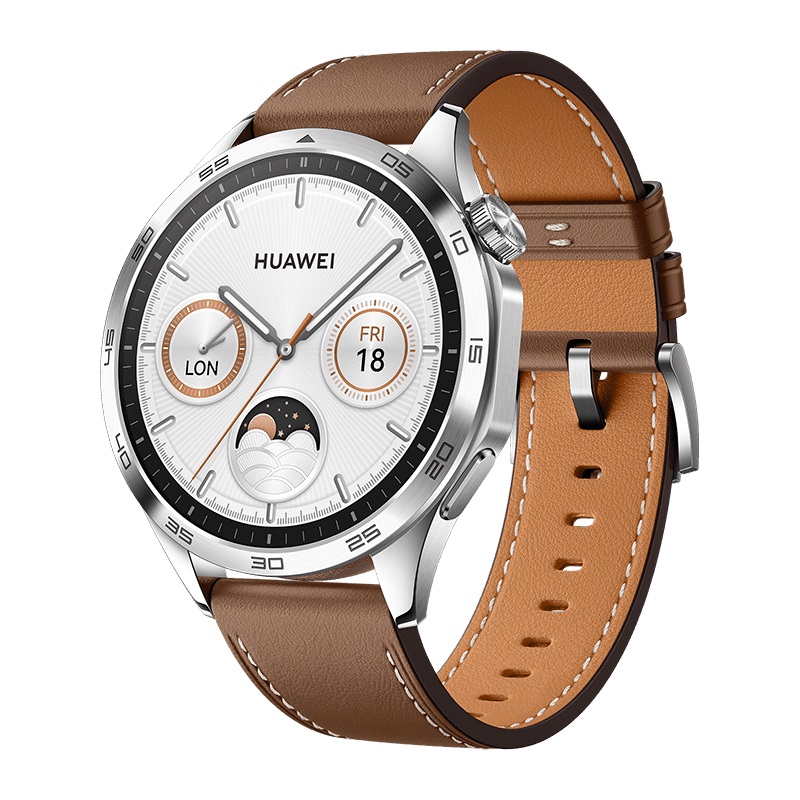 Huawei Watch GT 4 Smart Watch, Silver Case- Brown Strap