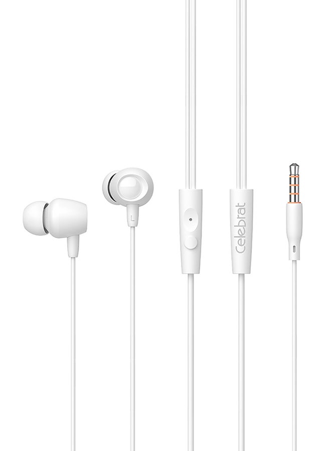 Celebrat Wired Earphones with Microphone, White - FLY-1