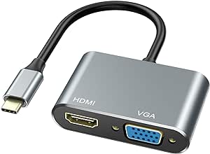 موزع USB-C إلى HDMI وVGA، لأجهزة C - فضي
