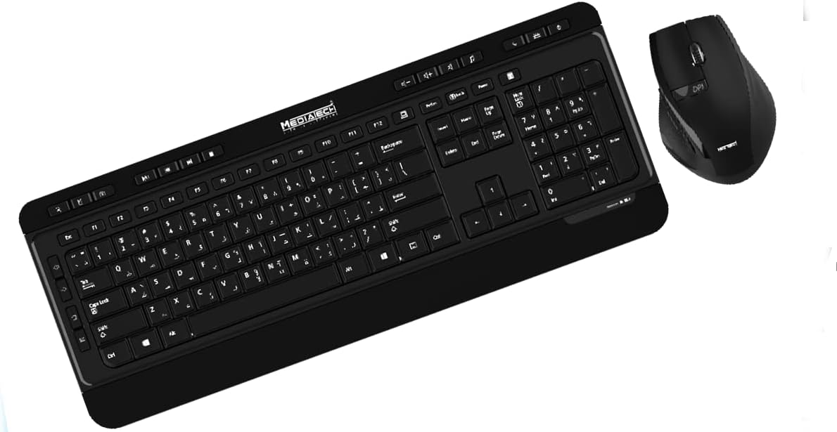 MediaTech Wireless Keyboard and Mouse Combo, Black - MT-8900