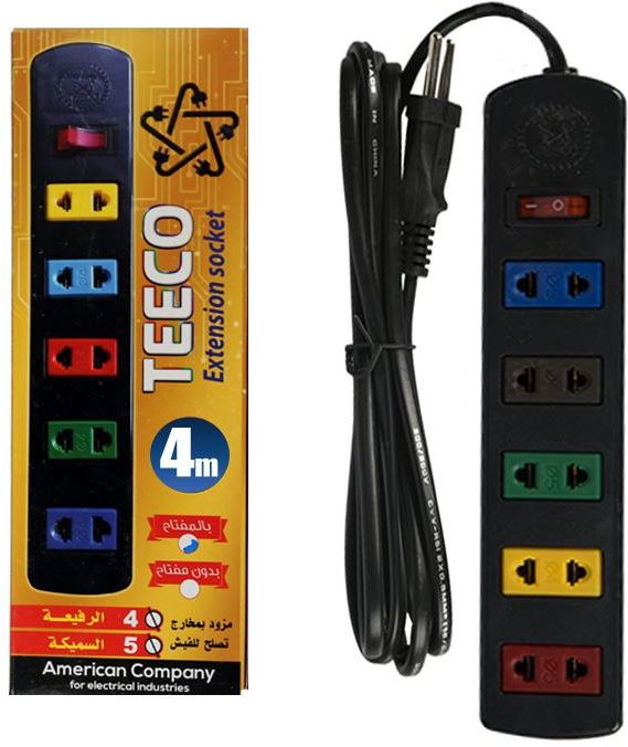 Teeco Power Strip, 5 Sockets - Black