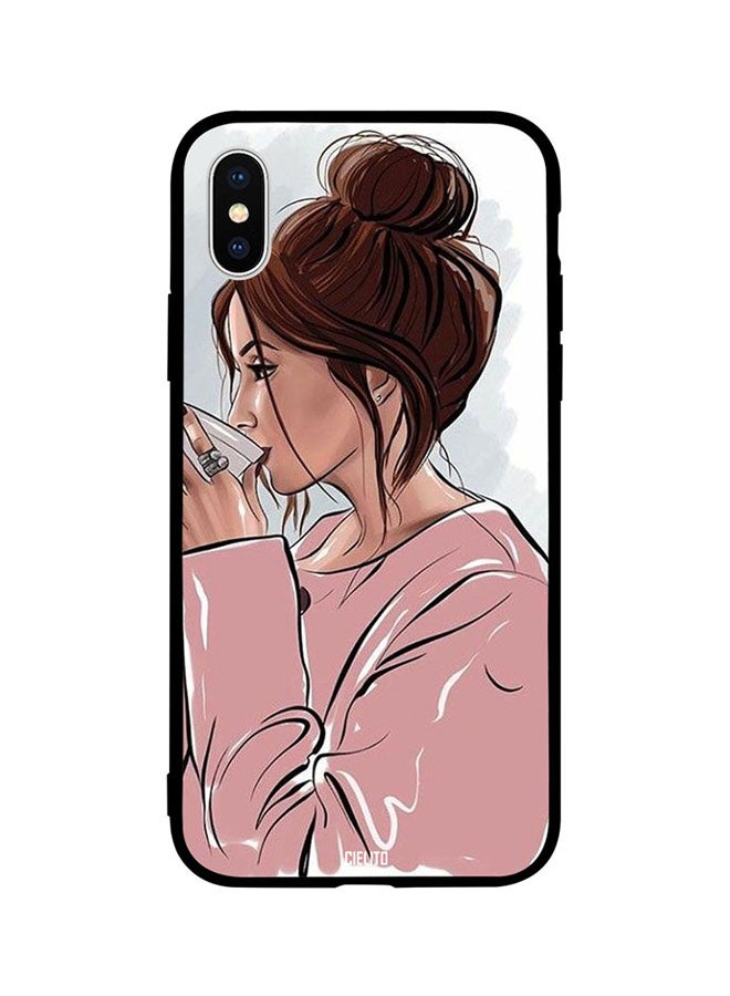 Girl Drinks Coffee Painting Printed Back Cover for Apple iPhone X
