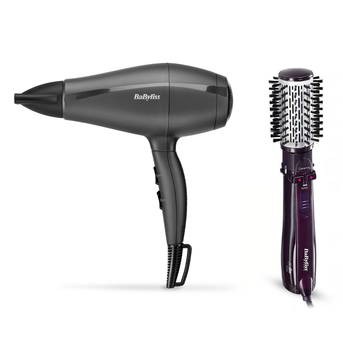 BaByliss Hair Dryer, 2000W, 2 Temperatures, Black - 5910E with BaByliss Hot Air Styler, 1000 Watt - 2736E