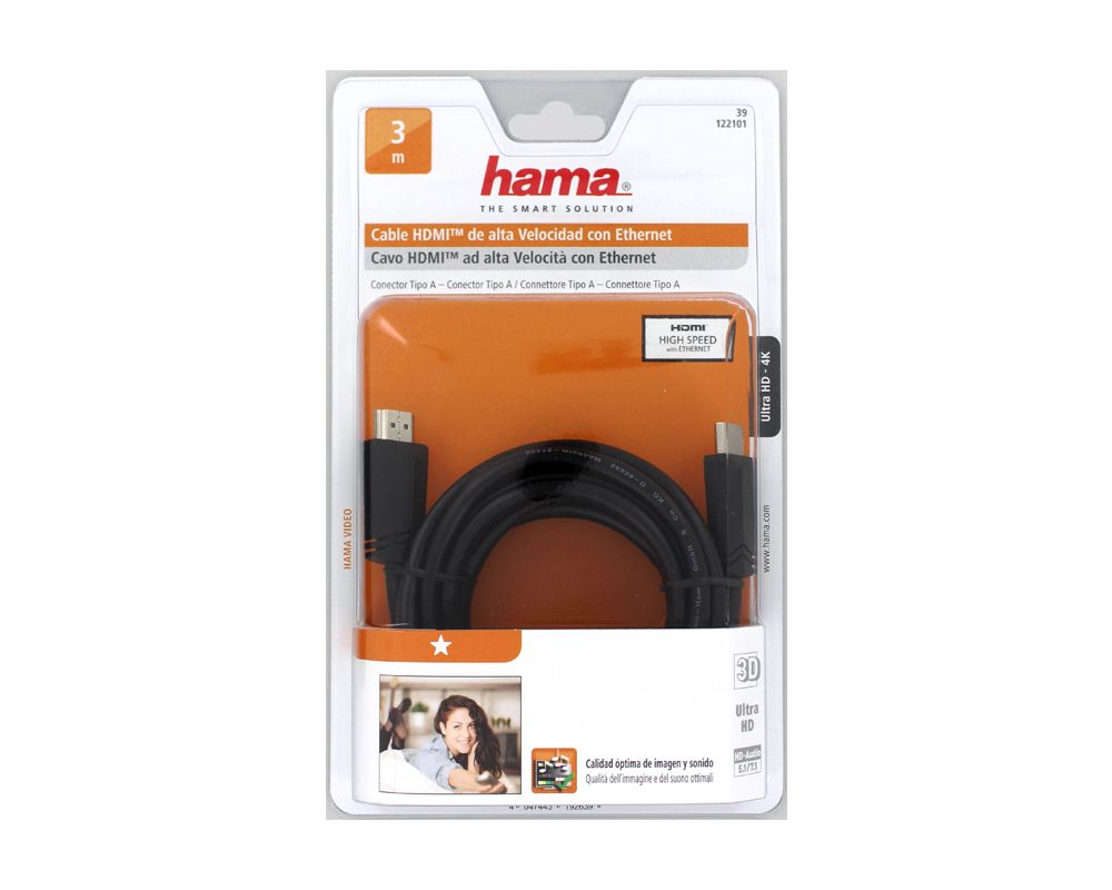 Hama HDMI Cable with Ethernet, 3 Meters, Black - 122101