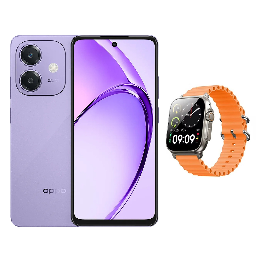 Oppo A3 256GB 8GB RAM 4G LTE Dual SIM purple International Version T800 Ultra Series 8 Smart Watch 49mm Silver Case and Orange Strap price in Egypt B.TECH
