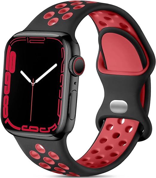 Lerobo Silicone Smart Watch Strap for Apple Watch Series SE-2-3-4-5-6-7, 38-40-41 mm - Black and Red
