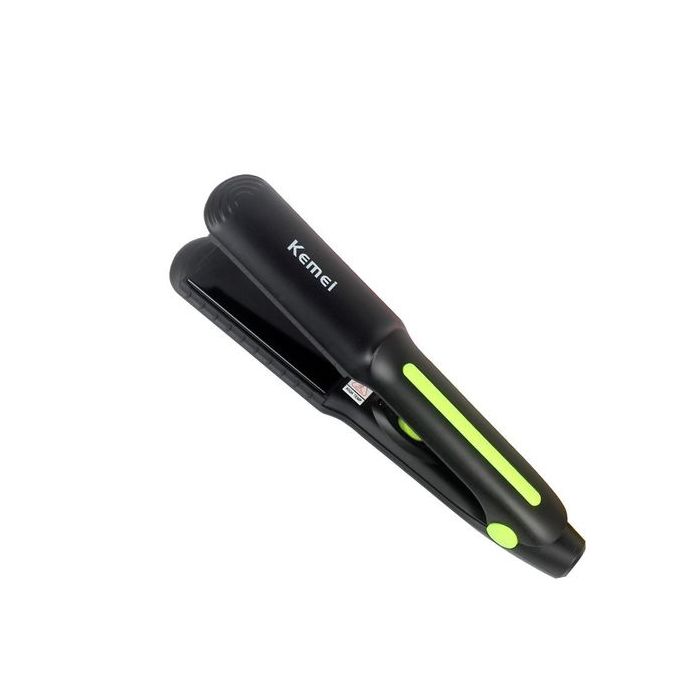 Kemei Hair Straightener, Black and Green - KM-2118 with Gift Bag
