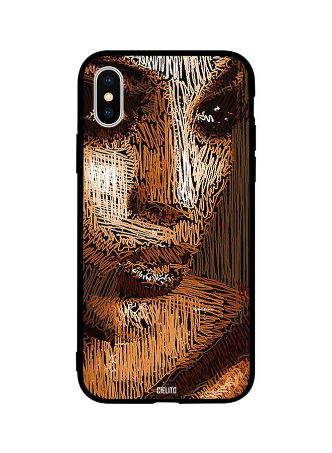 Girl Portrait With Gold Lines Printed Back Cover for Apple iPhone XS