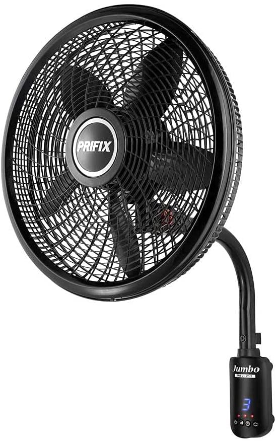 Prifix Jumbo Wall Mount Fan with Remote Control, Black - WFJ-211