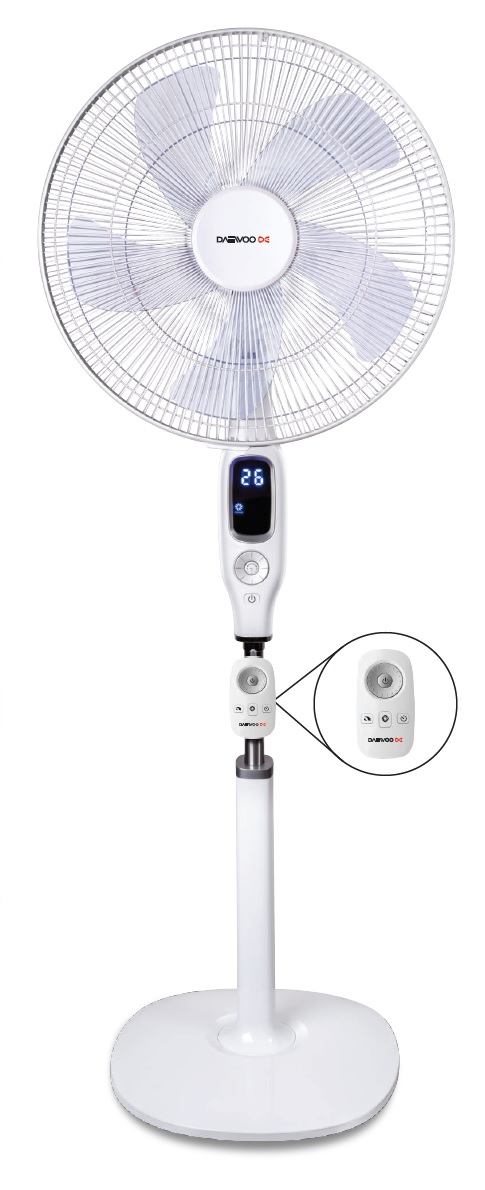 Daewoo Stand Fan with Remote Control, 16 inch, White - DF4012SR