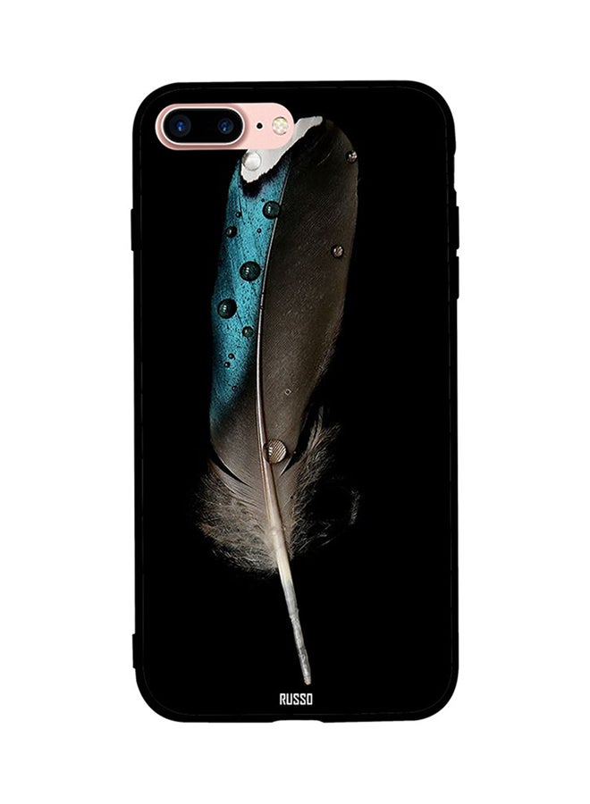Black and Blue Feather with water drops Printed Back Cover for Apple iPhone 8 Plus