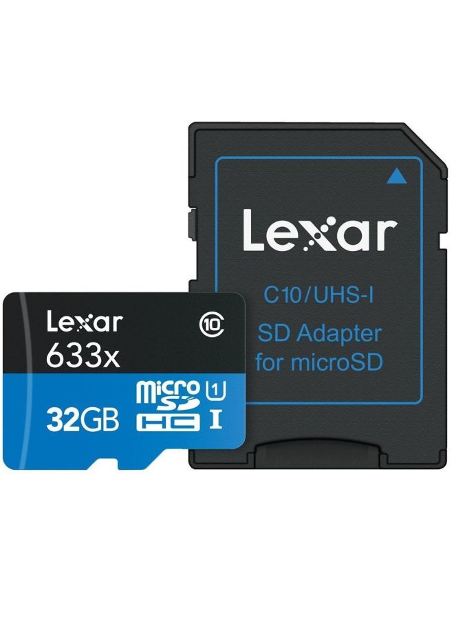 Lexar Micro SD HC Memory Card with Adapter, 32GB - Black and Blue