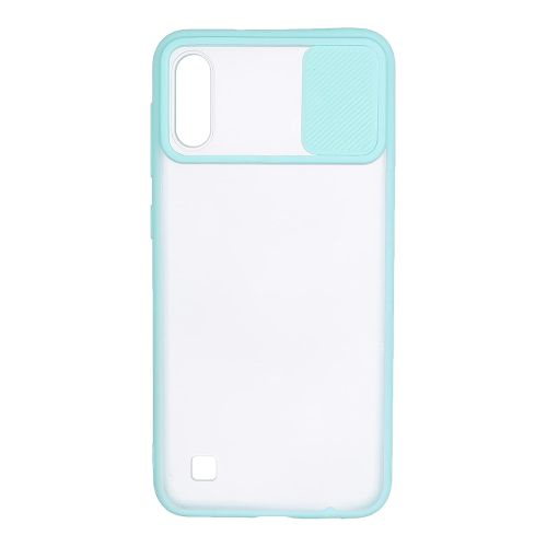 Stratg Back Cover with Camera Slider for Samsung Galaxy A10 and M10 - Transparent and Turquoise