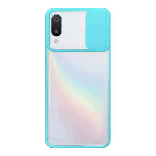 Stratg Back Cover with Camera Slider for Samsung Galaxy A02 and M02 - Transparent and Turquoise