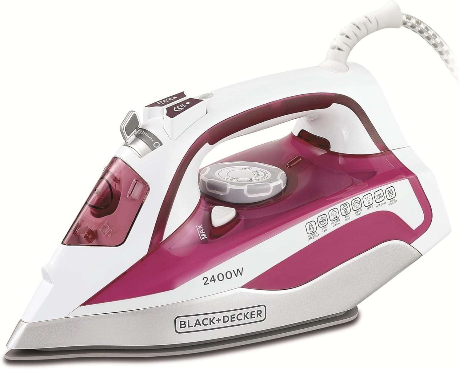 Black + Decker Steam Iron, 380 ml, 2400W, White and Purple - X2400-B5-2