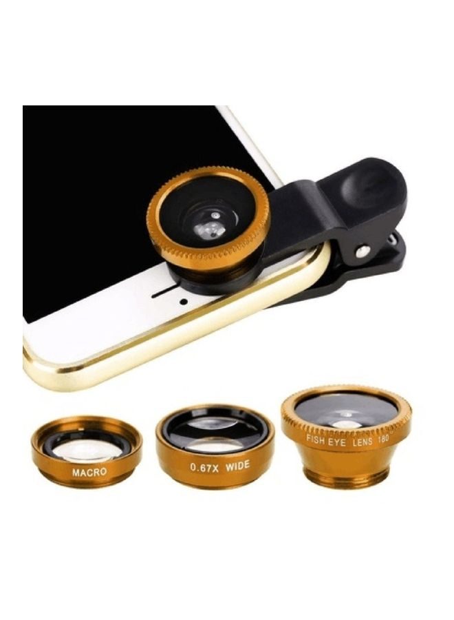 Mobile Phone Camera Lens, with Clip, Gold- 3 Pieces