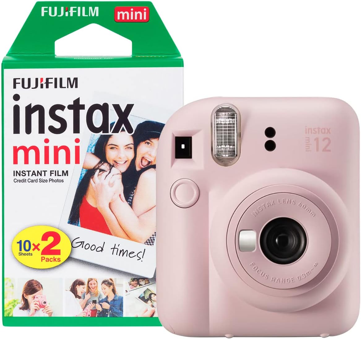 FujiFilm Instax Mini 12 Instant Camera - Blossom Pink, with Instax Mini Film Sheets - 20 Packs