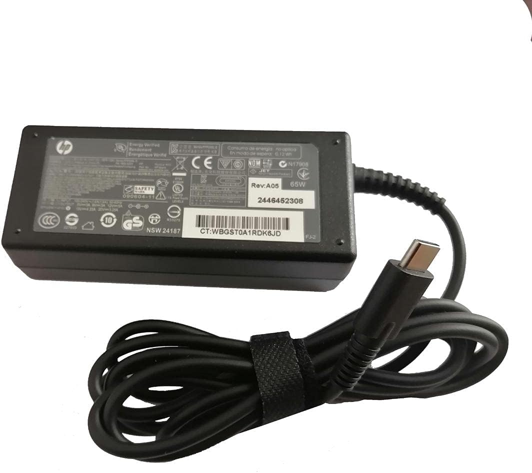 HP USB Type C Laptop Charger, 20V, 65W - Black