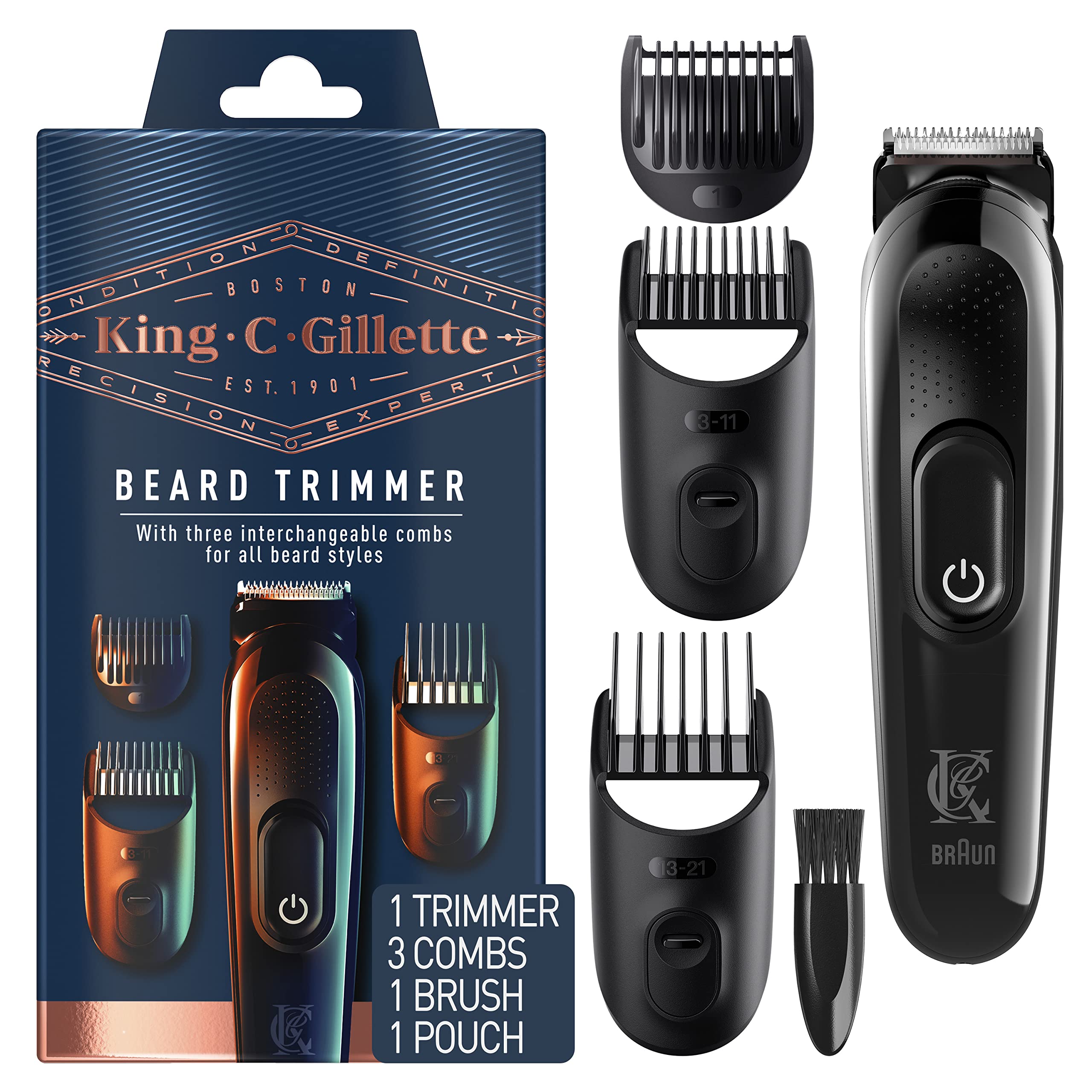 King C Gillette 3 In 1 Rechargeable Beard Trimmer - Black