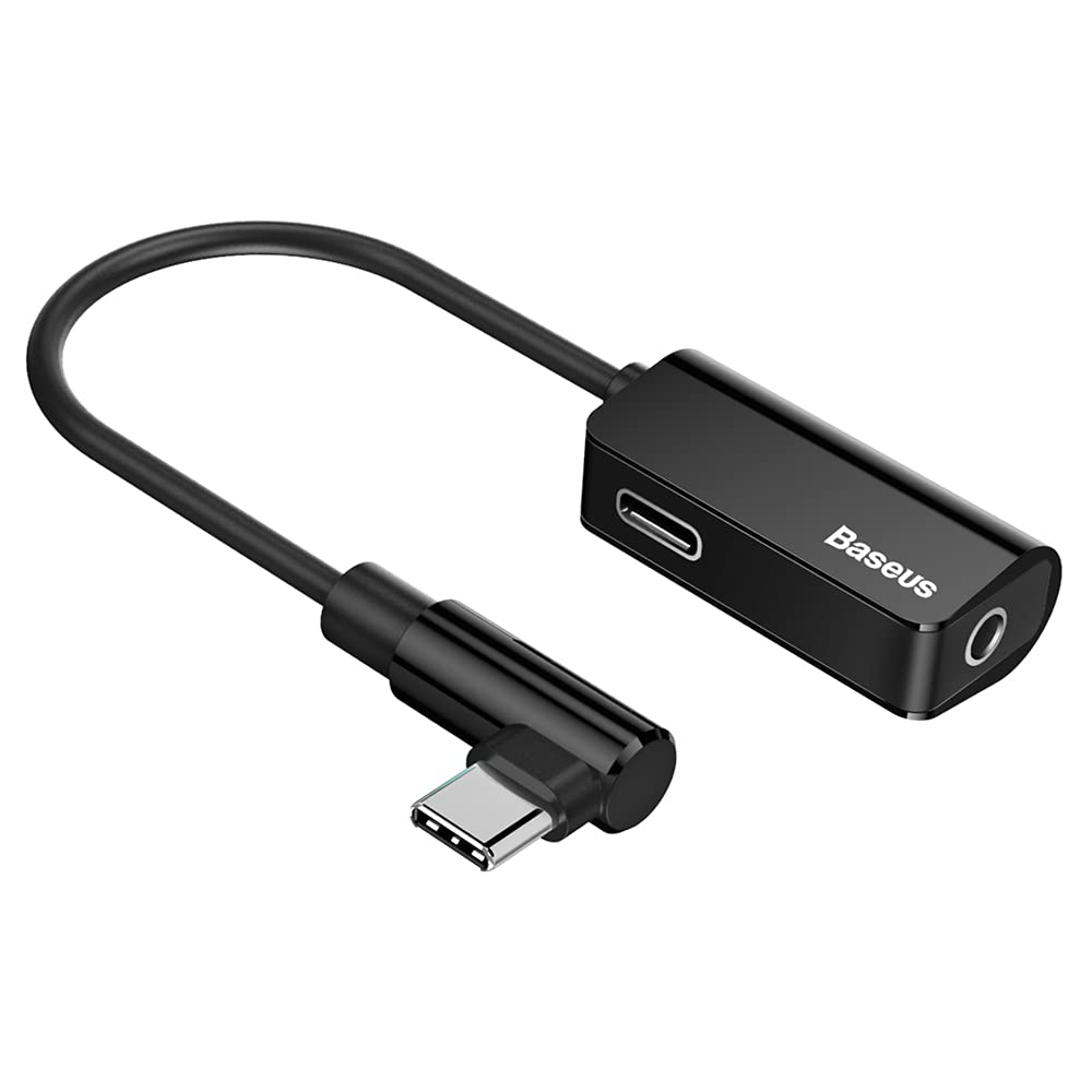 Baseus USB-C Male to Dual 3.5mm Audio Jack and Female Charging Type C Adapter - Black