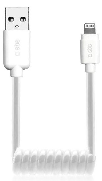 SBS Spring Lightning Charging and Data Cable, 50cm - White
