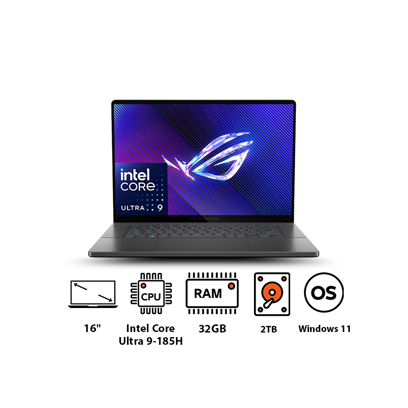 Asus ROG Zephyrus G16 GU605MY-QR061W Gaming Laptop, Intel Core Ultra 9-185H, 2TB SSD, 32GB RAM, 16 Inch, WQXGA OLED 240Hz Display, Nvidia GeForce  RTX 4090 16GB, Windows 11- Eclipse Gray