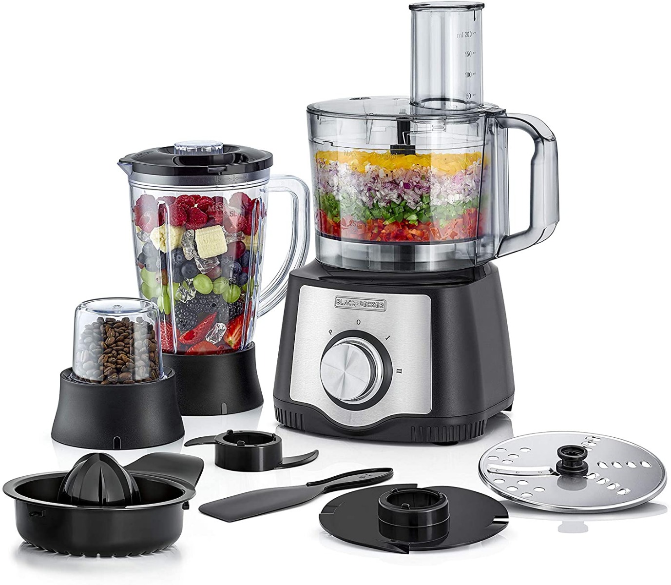 Black + Decker 6 in 1 Food Processor, 600 Watt, Black - FX650