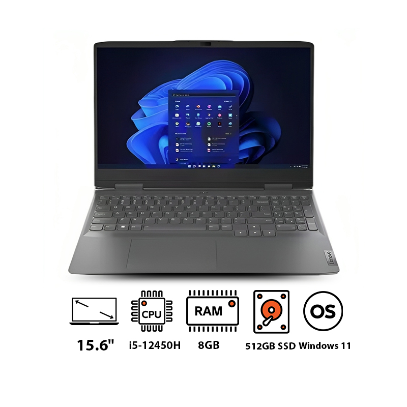 Lenovo LOQ 15IRH8 Laptop, Intel Core i5-12450H, 512GB SSD M.2, 8GB RAM, 15.6 Inch FHD 144Hz, NVIDIA GeForce RTX 3050 6GB, Windows 11 - Grey