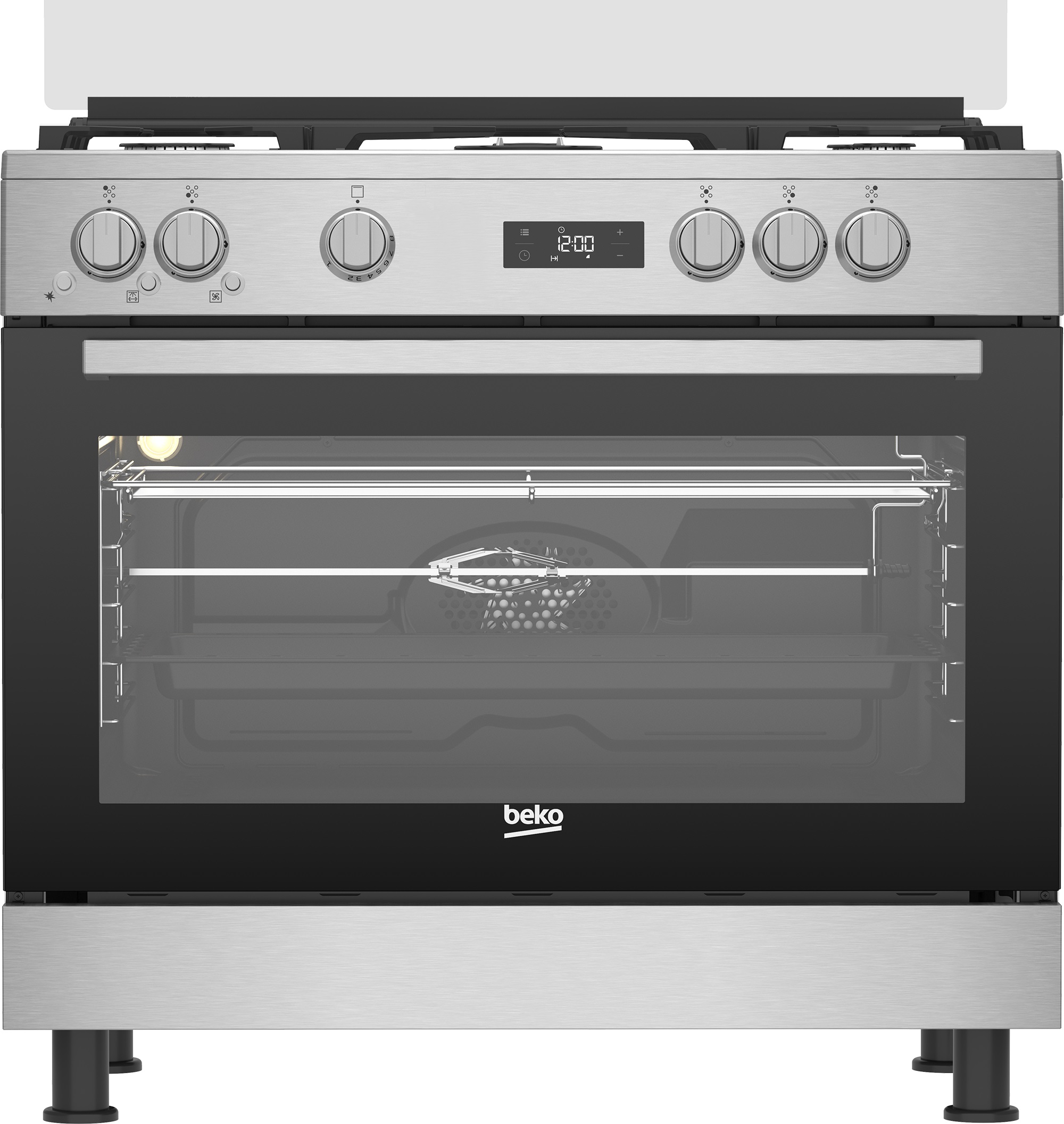 Beko bPRO 500 Gas Cooker, 5 Burners, Stainless Steel and Black-  GGR 15325 FX NS
