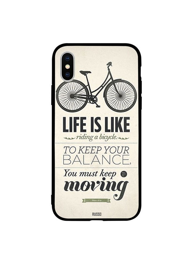 جراب ظهر روسو بطبعة عبارة Life Is Like Riding Bicycle Pattern Back Cover لابل ايفون Xs