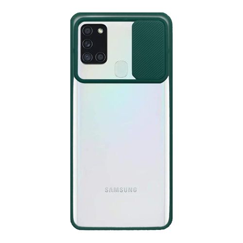Stratg Back Cover with Camera Slider for Samsung Galaxy A21S - Transparent and Black