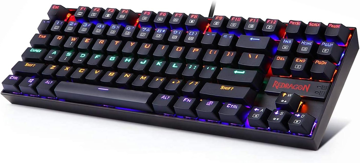 Redragon K552 Mechanical Gaming Keyboard Rainbow LED Backlit Wired with Anti-Dust Proof Switches for Windows PC (Black, 87 Keys Blue Switches)