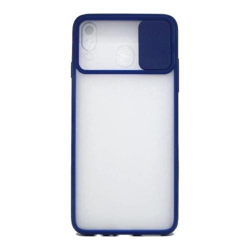 Stratg Back Cover with Camera Slider for Samsung Galaxy A20 and A30 - Transparent and Dark Blue