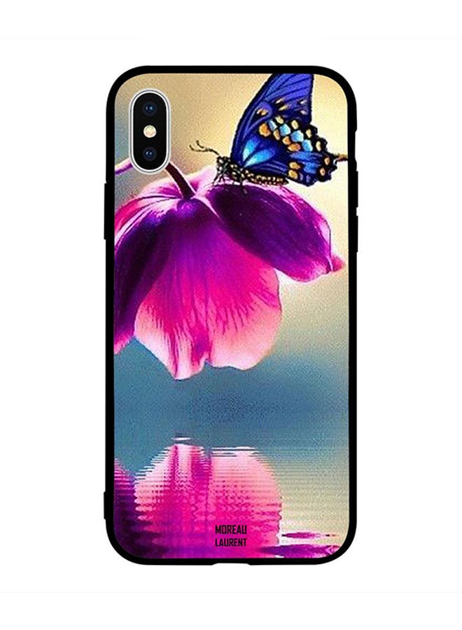 Blue Butterfly on Purple Flower Printed Back Cover for Apple iPhone X