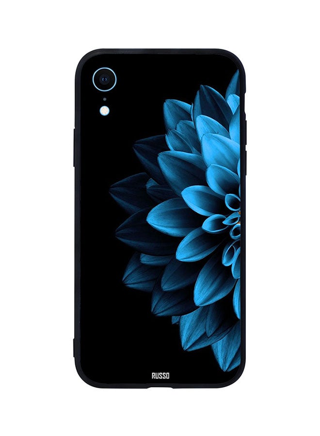 Blue Half Leaf Black Background Printed Back Cover for Apple iPhone XR