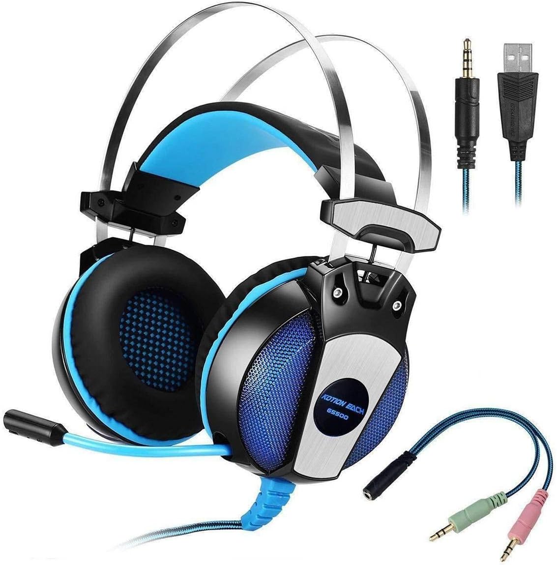 KOTION EACH GS500 Surround Gaming Headset With Noise Cancelling Microphone LED Lights and Volume Control Compatible With PC Laptop Mobile PS4 Xbox one BLUE Best price in Egypt B.TECH