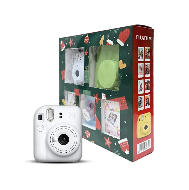 Fujifilm Instax Mini 12 Camera, 60mm, With Christmas Box, 6 Pieces - White