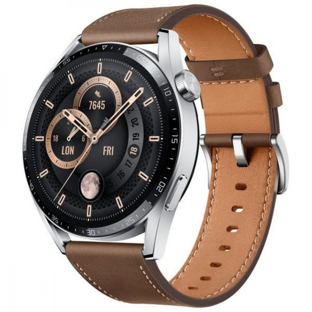 Huawei Watch GT 3 Classic (46mm) Stainless steel case and brown strap