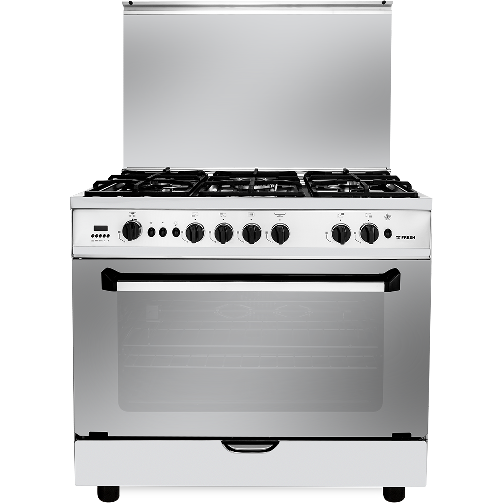 Fresh Plaza Gas Cooker, 5 Burners, Stainless Steel - 7497