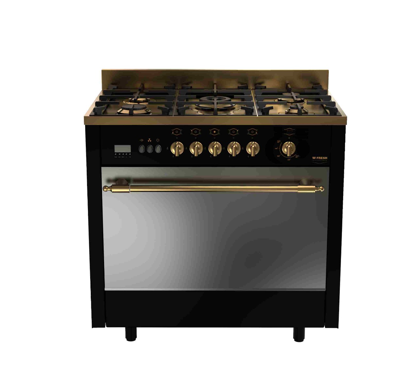 Fresh Rustic Gold  Gas Cooker, 5 Burners, Black- 10094